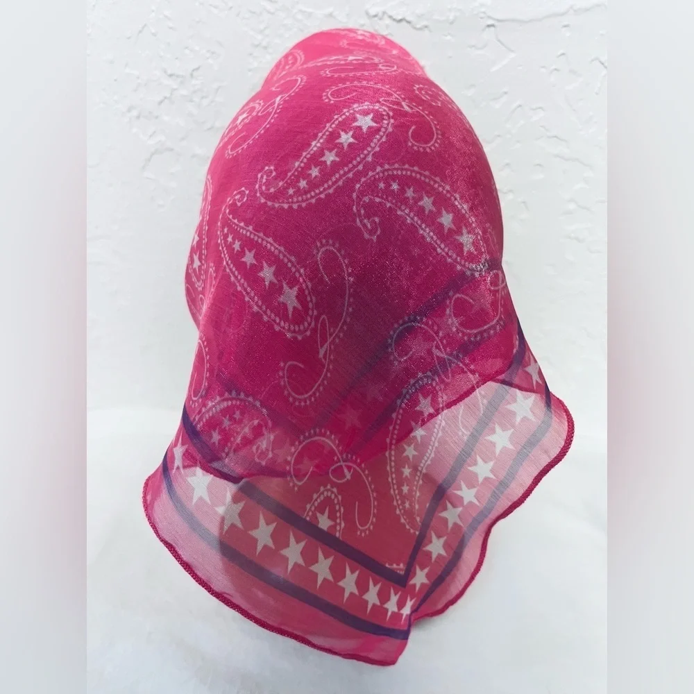 Bright Pink White Paisley Nylon Scarf Bandana Neckerchief